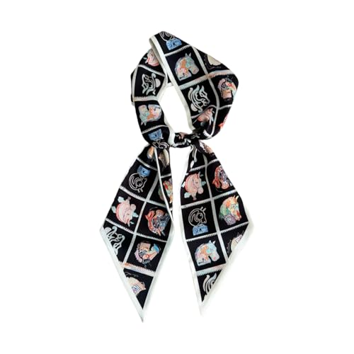 Livrerpi Long Satin Silk Scarf Fashion Handbag Accessories Black Stamp Horse Hair Neck Scarf 5.12 x 59 inch 111