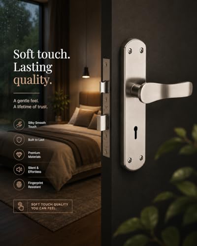 Image of Trevi Handled Mortise Door Lock with Door Handle, Heavy Duty Safety Door Locks for Main Door Bedroom Balcony, Home Office Locks with Push Latching for 3 Keys | Matt Finish |