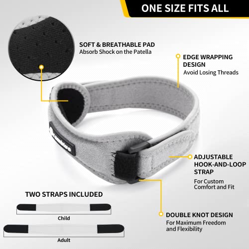CAMBIVO Patella Tendon Knee Strap 2 Pack, Knee Pain Relief Support Brace Hiking, Soccer, Basketball, Running, Jumpers Knee, Tennis, Tendonitis, Volleyball & Squats (Gray)