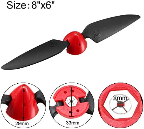 uxcell RC Folding Propellers 8x6 Inch Spinner Size D33xH29mm 2mm Motor Shaft Dia. 2-Vane for Airplane Helicopter Toy Nylon image 4