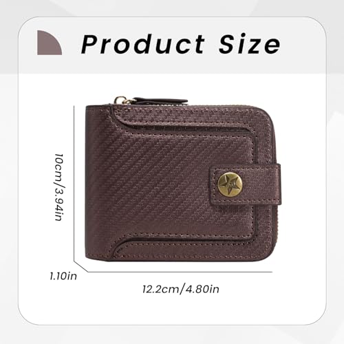 Image of Men Wallet, Vintage PU Leather Multi-Card Zipper Wallet with 8 Card Slots and Coin Pocket Large Capacity Buckle Credit Card Holder Wallet with Zipper (B, Dark Brown)
