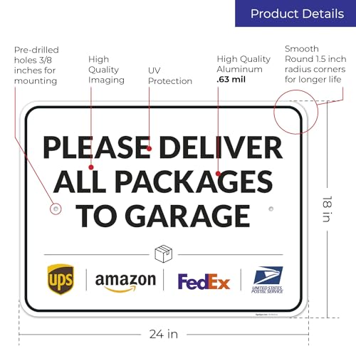 Image of Package Delivery Sign, Delivery Instructions Deliver All Package Garage Porch Sign, 18x24 Inches, Rust Free .063 Aluminum, Fade Resistant, Made in USA by Sigo Signs
