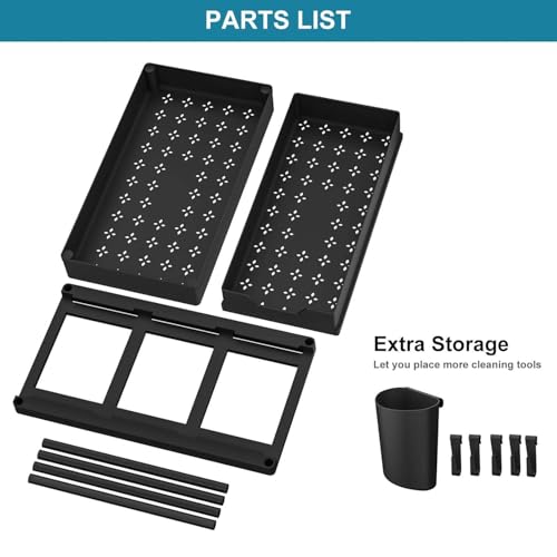 Image of 2 Tier Under Sink Storage Organizer with Hooks | Pull Out Cabinet Rack for Kitchen & Bathroom | Multi-Purpose Under Sink Storage Shelf for Kitchen Cabinets & Bathroom Counter