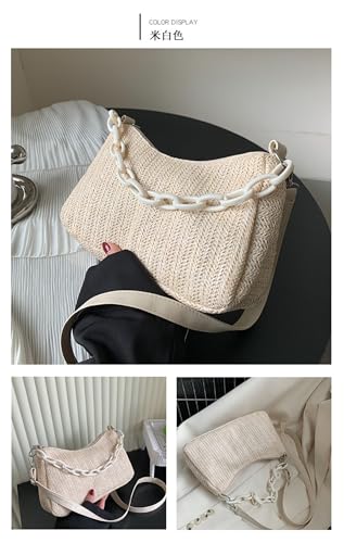 Straw Purses for Women, Boho Woven Straw Crossbody Bag, Hand-Woven Shoulder Bag with Zipper (beige)2