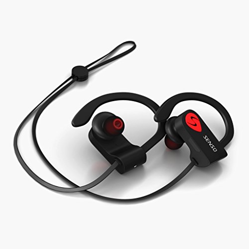 SENSO Bluetooth Headphones, Best Wireless Sports Earphones w/Mic IPX7 Waterproof HD Stereo Sweatproof Earbuds for Gym Running Work   out 8 Hour Battery Noise Cancelling Headsets