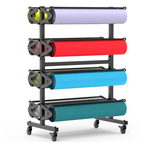 Large Paper Roll Dispenser, Vinyl Rack and Cutter for Craft Butcher Art Gift Paper Vinyl Storage Holder Holds Eight, 36inx9in Paper-Roll Holder for Crafting
