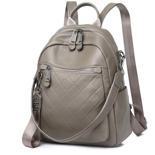 Image of Genuine Leather Backpack Purse For Women | Fashion Convertible Ladies Shoulder Bag Grey