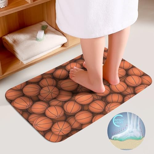 Juego de tres tapetes para piso con diseño de baloncesto naranja en terciopelo coral miniatura 4