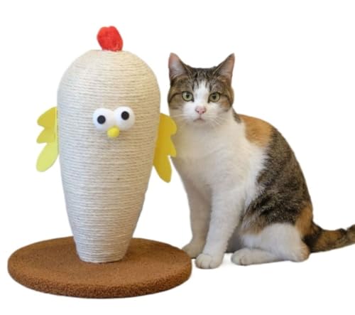 YAKINO 猫用爪とぎポスト 室内装飾 かわいい 安定感 耐久性 垂直型 運動機能低下とストレス解消 天然サイザル麻 組み立て簡単 (チキン)