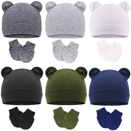 Image of BQUBO Newborn Baby Hats Mittens Set for Boys Girls Hospital Hat Beanie Infant Caps Baby Gloves