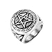 Lieson Anillo de promesa para hombre, de acero inoxidable, anillos de compromiso para hombre, tótem, pentagrama, anillo de plata vintage, Acero inoxidable