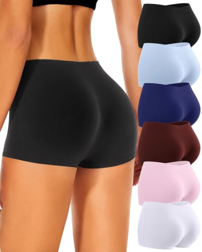Image of Womens Boy Shorts Underwear Seamless Soft Stretch No Show Boxer Panties | Invisible Boxers Briefs Panties for Women, 6 Packs Boyshorts Lingerie for Ladies Gifts, Women's Clothing, Gym Yoga Running