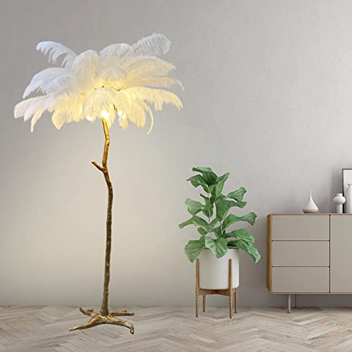 Venividi Romantic Feather Floor Lamp Modern Luxury Resin Ostrich Feather Led Lamp Living Room Bedroom Corner Decoration Floor Lamp Gold，White #TOP2