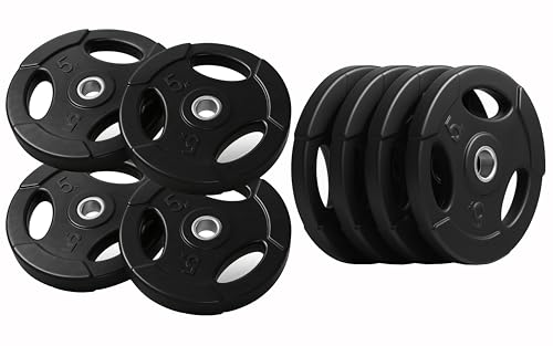 Image of WATSON 3 Cut Rubber Coated Metal Weight Lifting Bar Plates With Metal Bush Compatible Upto 30mm Gym Rods, Home Gym Weight Plates For Men & Women (40Kg Set (5Kgx8))