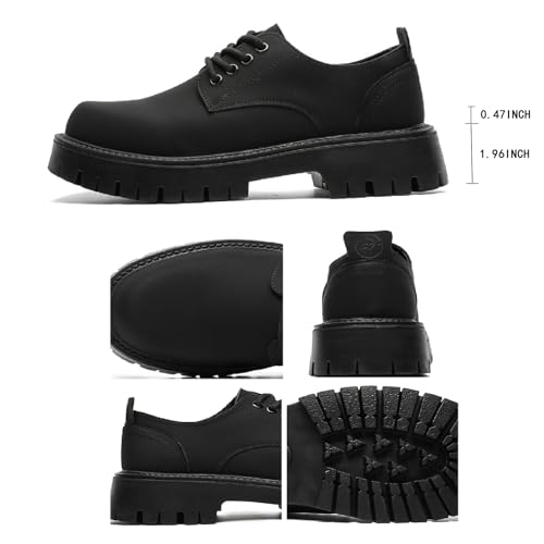 Men's Leather Platform Penny Oxfords Classic Round Toe Comfort Slip On Heightening Chunky Heel Lug Sole Soft Sole Dress Derby Shoes for Work Office Business2