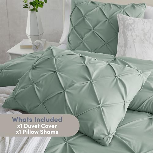 Image of Nestl Twin Duvet Cover Set Sage Green - Soft Double Brushed Duvet Set with Button Closure & Corner Ties, 2 Piece Luxurious Pinch Pleated Duvet Cover Set 68x90 Inches with 1 Pillow Sham