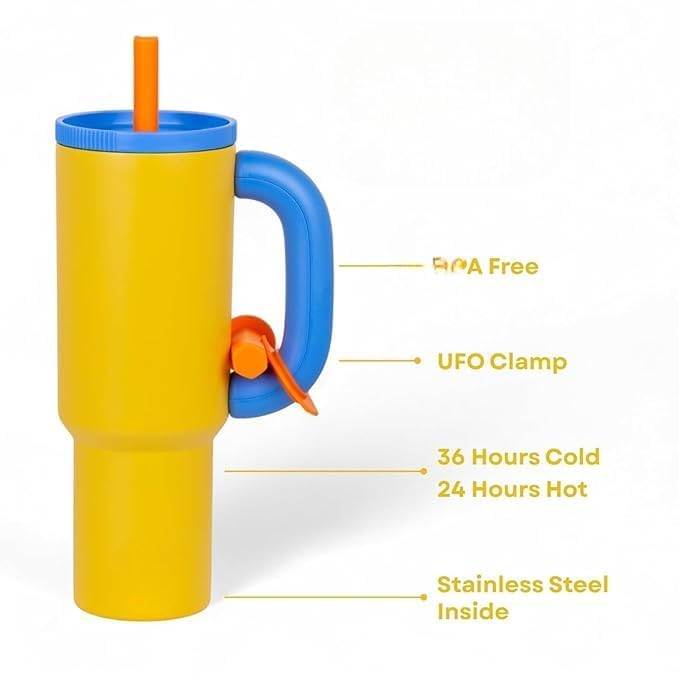 Image of Stainless Steel 1200 ml Vacuum Tumbler with Lid & Straw - Double‑Wall Insulated Cup for Travel, Gym & Office - Keeps Beverages Hot or Cold - 1.2 L Capacity (Yellow + Blue)