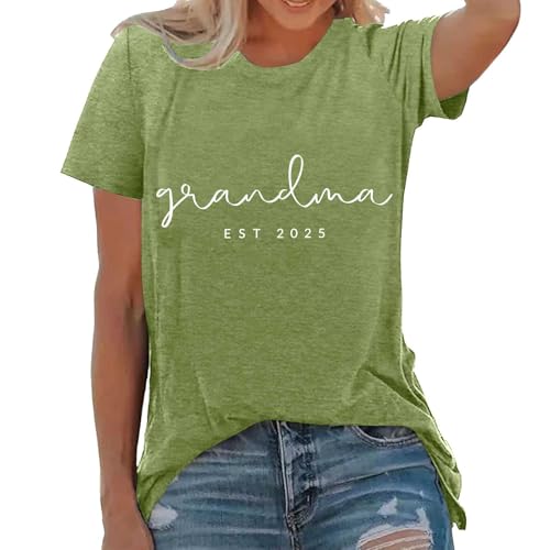 Camisetas de manga corta para mujer, con cuello redondo, estilo informal, holgadas, de manga larga, para mujer, verde claro, XXL