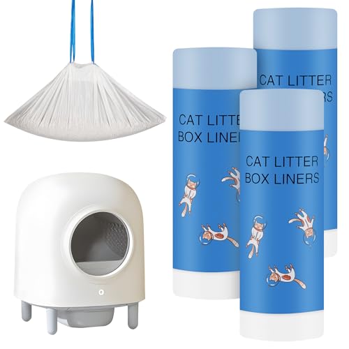 Replaced Waste Bags, Dxles Cat Litter Box Liners, 60 Count Drawstring Heavy Duty Self-Cleaning Litter Box Liner Trash Bags for Automatic Clean Litter Box -21.6