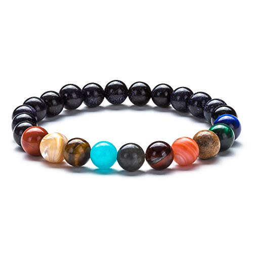 Fesciory Women Solar System Bracelet Universe Galaxy The Eight Planets Guardian Star Natural Stone Beads Bracelet Bangle Gifts