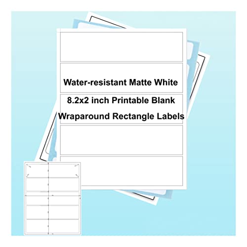 Bleidruck 8.2\"×2\" Water Bottle Labels Matte White Water Resistant Stickers,150 Pcs Printable Blank Wraparound Rectangle Labels for Inkjet Printer