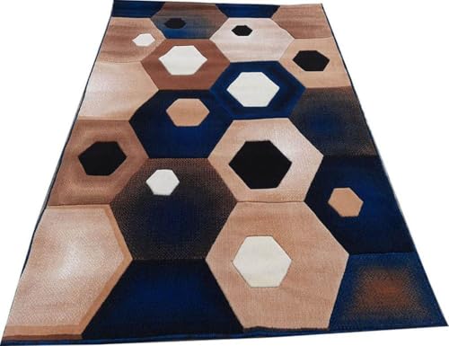 Image of Soft Premium Blue Carpet 5x7 ft Rectangular Washable, Anti-Skid, Fade-Resistant Acrylic Rug for Living Room, Hall, Bedroom, Modern Decor