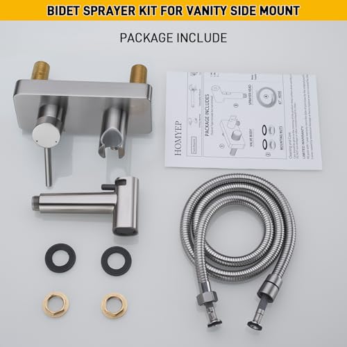 HOMYEP Brass Handheld Bidet Sprayer Attachment for Toilet, 4-Inch Through-Wall or Vanity Mount Hot and Cold RV Camper Shower Valve Outdoor Faucet, Brushed Nickel