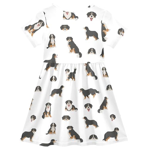 Wusikd Bernese Mountain Dog Girl Short Sleeve Tank Dress Puppy Crewneck Twirl Swing Dress for Kids 7-8T3