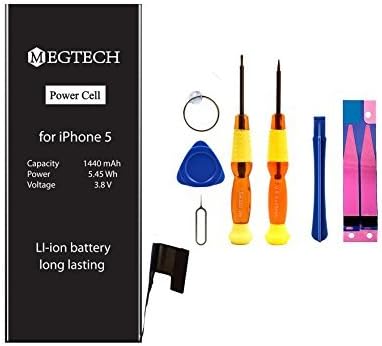 MEGTECH Replacement Battery Compatible with iPhone 5 with Toolkit and adhesive