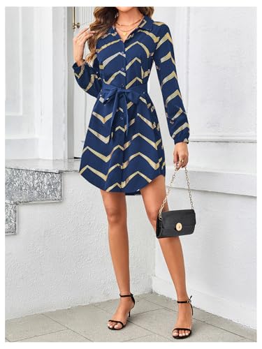 Image of SweatyRocks Women's Metallic Gold Long Sleeve Dresses Collar Shirtdress Casino Night Party Outfit