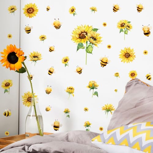 Vinilo Decorativo Cartoon Bee Sunflower para Pared miniatura 3