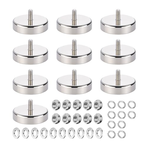 Zyluniy 10 Piezas imanes neodimio potentes de Ø 25 mm, imanes redondos de neodimio con rosca M5, imán extra fuerte con 20 kg de fuerza de sujeción, sistemas magnéticos para tornillos, ojales o ganchos