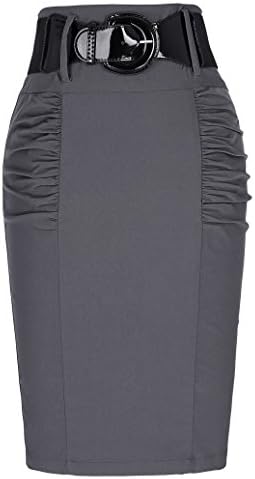 Belle Poque Stretchy Pencil Skirts for Women Slim Fit Skirt Dark Gray, Size X-Large KK271-2