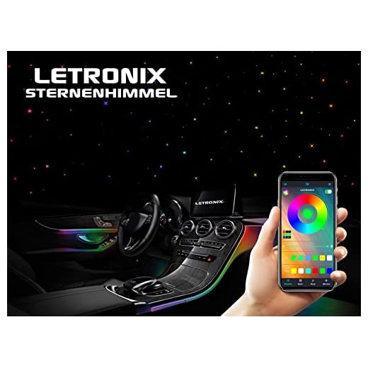 LETRONIX RGB LED Auto Sternenhimmel Sterne Lichtleiter Himmel Ambientebeleuchtung mit App Steuerung (10er Set 1040 Sterne)