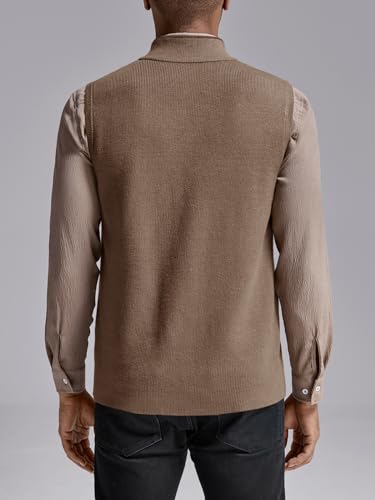 Image of Ryannology Mens Sweater Vest Zip up Casual Sleeveless Cardigan Knitted Stand Collar Regular Fit Jacket with Pockets