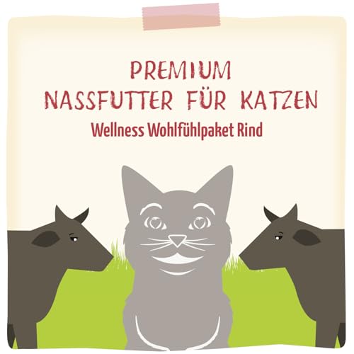 MjAMjAM – Premium Nassfutter für Katzen - Wellness Wohlfühlpaket Rind, 12er Pack (12 x 125g), getreidefrei mit extra Fleisch