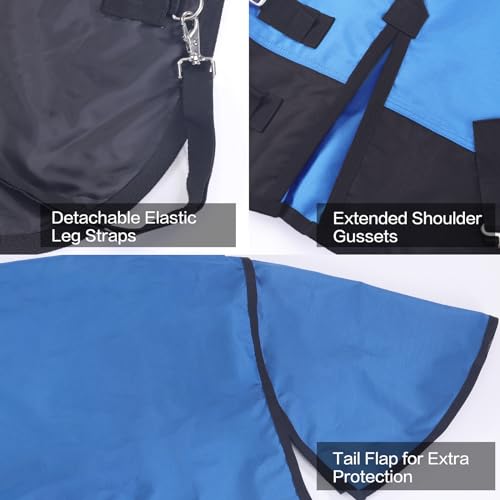 Gallopoff 1200D Ripstop Waterproof Breathable Horse Blanket (0g No Fill), Lightweight Turnout Rain Sheet, Keeps Dry in Mud & Wet Weather Blueblack 81\"