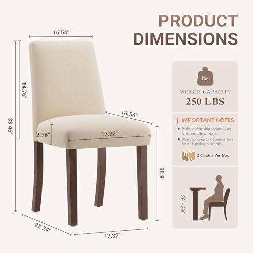 Image of Upholstered Dining Chairs Set of 4, Mid-Century Dining Room Chairs with Wooden Legs, Farmhouse Fabric Parsons Chairs for Small Space Restaurant & Cafe- Beige