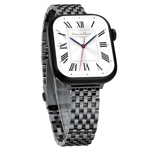 Slim & Feminine Band for Apple Watch 11/10/9/8/7/6/5/4/3 Se 3/2/1, Dressy Metal Band for Women for Apple Watch 42mm 41mm 40mm 38mm, Stainless Steel Watch Band for Apple Watch Black