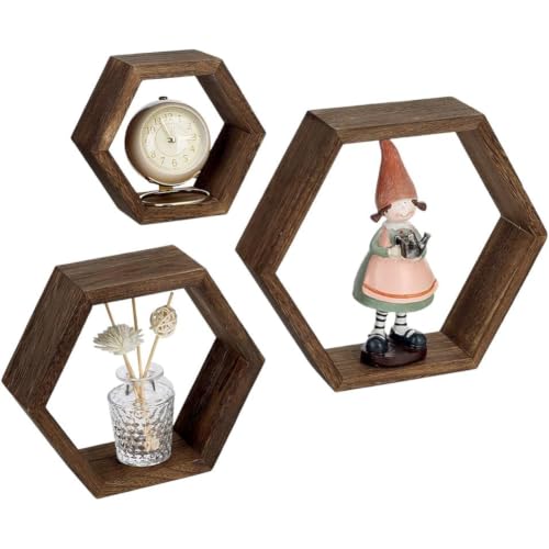 PH PandaHall 3pcs Étagères Flottantes Hexagonales en Bois Étagères Murales Alvéolées Marron Étagère Murale Décorative Moderne pour Salle de Bain,...