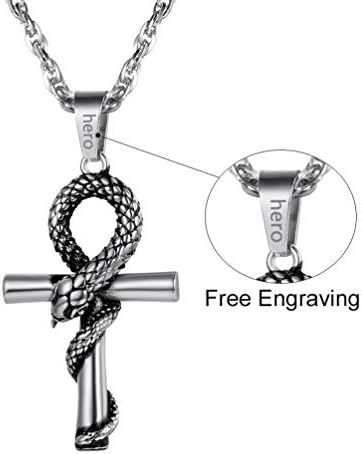 PROSTEEL Customized, Satanism/Ankh Cross Snake Necklace with Chain, 316L Stainless Steel/Gold Plated/Black Color(with Gift Box)