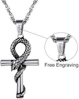 PROSTEEL Customized, Satanism/Ankh Cross Snake Necklace with Chain, 316L Stainless Steel/Gold Plated/Black Color(with Gift Box)