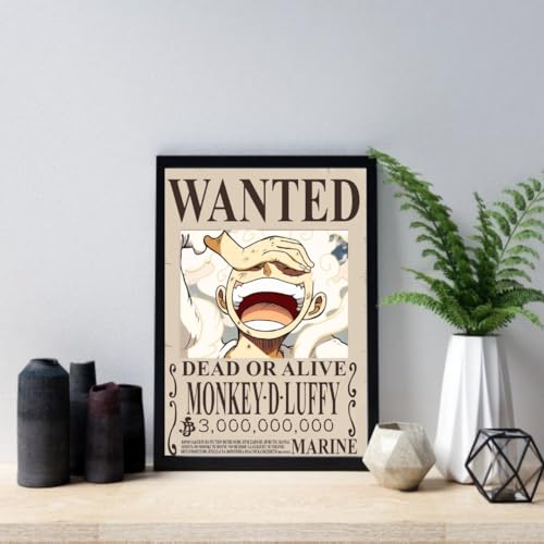 Image of Waltractive Monkey d Luffy Bounty Wanted Framed Poster from One Piece Anime - sleek Black Photo Frame - Perfect for Fans of Monkey d Luffy for Wall and Room Decoration