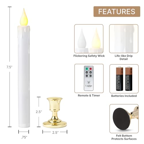 Image of LampLust Christmas Window Candles Battery Operated with Timer, 6 Pack Christmas Candles, Gold Holders, Remote, Warm White Light, Electric Welcome Candle Holiday Window Sill Decorations