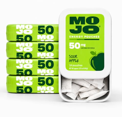 Image of MOJO Energy 50mg Caffeine Pouches, Sour Apple, 15 Pouches, 5-Pack