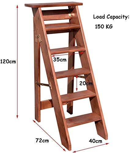 Escabeau pliant en bois 6 marches pliable marron multi-usage - 3