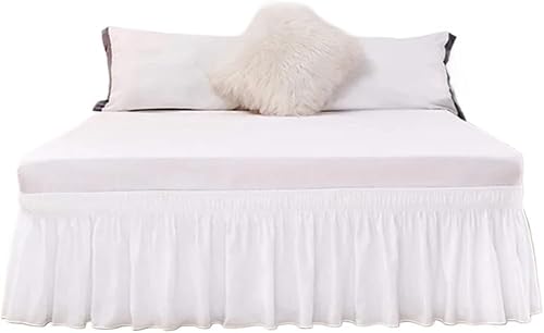 Bed Skirt Valance For Bed,Dust Ruffle Solid Color Wrap Around Ruffled Skirt With Strong Elastic -Fade Resistant Fabric 15 Inch High(White,180x200x38cm)