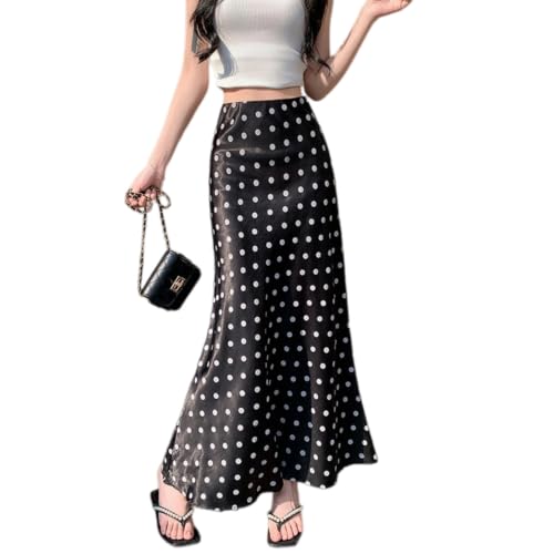 Jupe midi en satin acétate de qualité supérieure à pois et taille haute