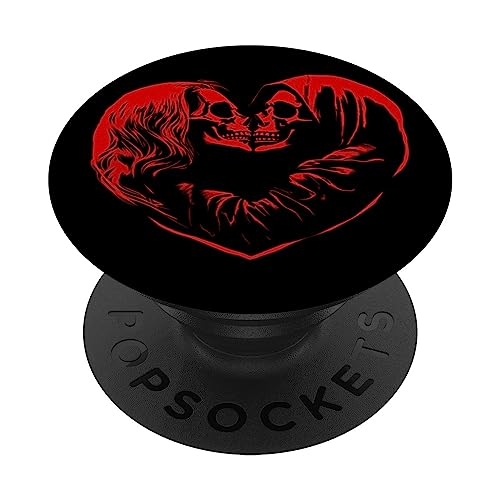 Skeleton Skulls Create Heart Shape Dark Romance PopSockets Swappable PopGrip, Black