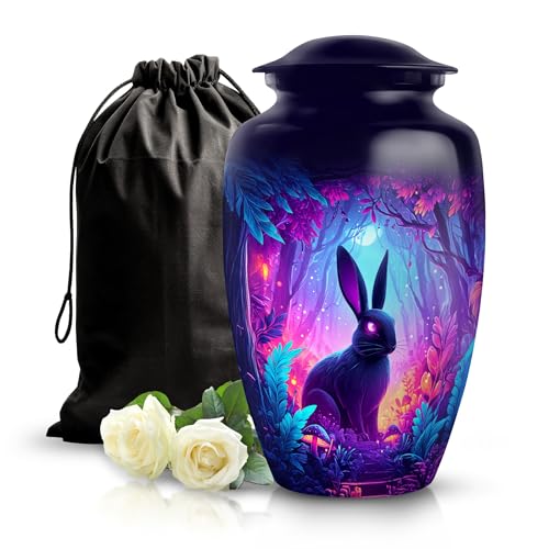Image of Rabbit Urn - Decorative Urn for Human Ashes - 10 Inch - Large with Velvet Bag - Burial Ashes Urns - Ash Urns for Men & Female - Funeral for Adult Human Male & Female